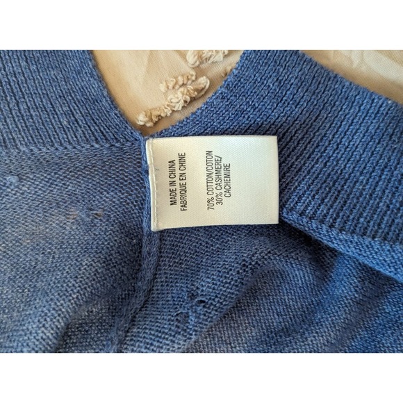Theory Size L/G Beautiful Blue Short Sleeve Cotton & Cashmere Sweater Top - Picture 9 of 12